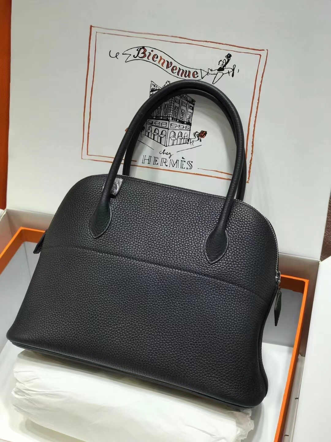 Hermes Bolide 27cm Handbag In Black Clemence Leather